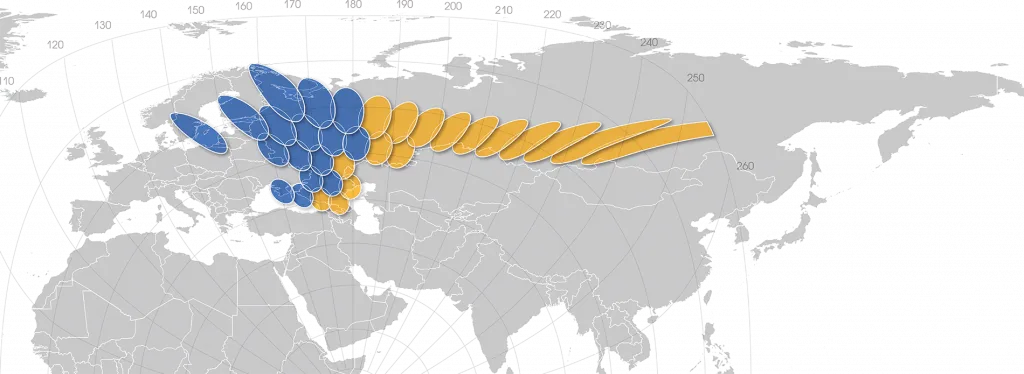 Зона покрытия спутникового интернета Газпром спутника Ямал-601 в Новороссийске